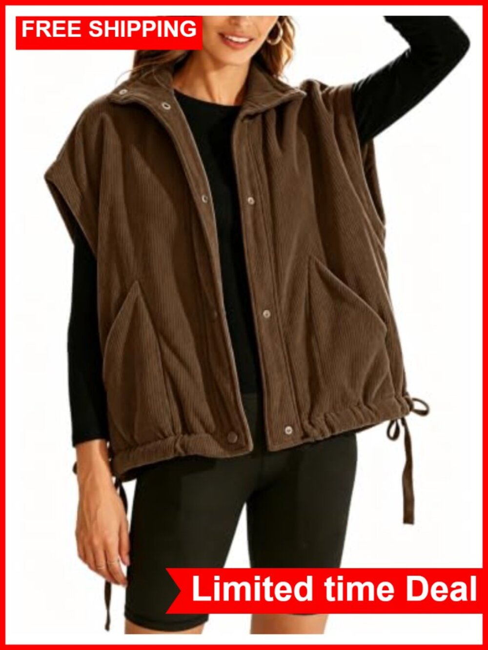 Women Corduroy Puffer Vest Warm Padded Sleeveless Gilet Outerwear Snap Button